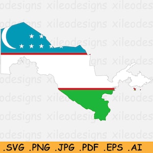 Usbekistan Flagge Karte SVG - Usbekische Cricut Cut Datei, Land Nation Silhouette Umriss Atlas, Scrapbook Clipart Vektor Icon - eps ai png jpg pdf