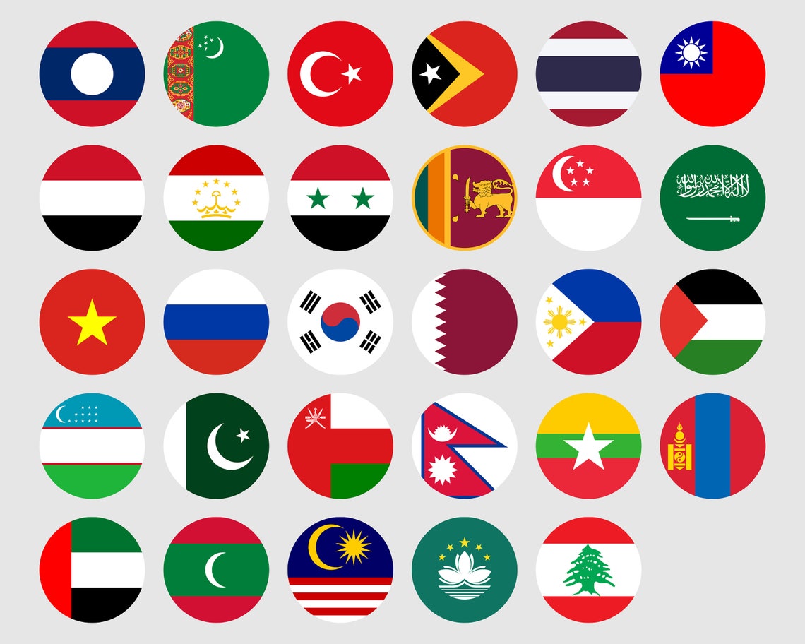 Asian Countries Round Flags SVG Bundle Set, Asia Country Circle Flag ...
