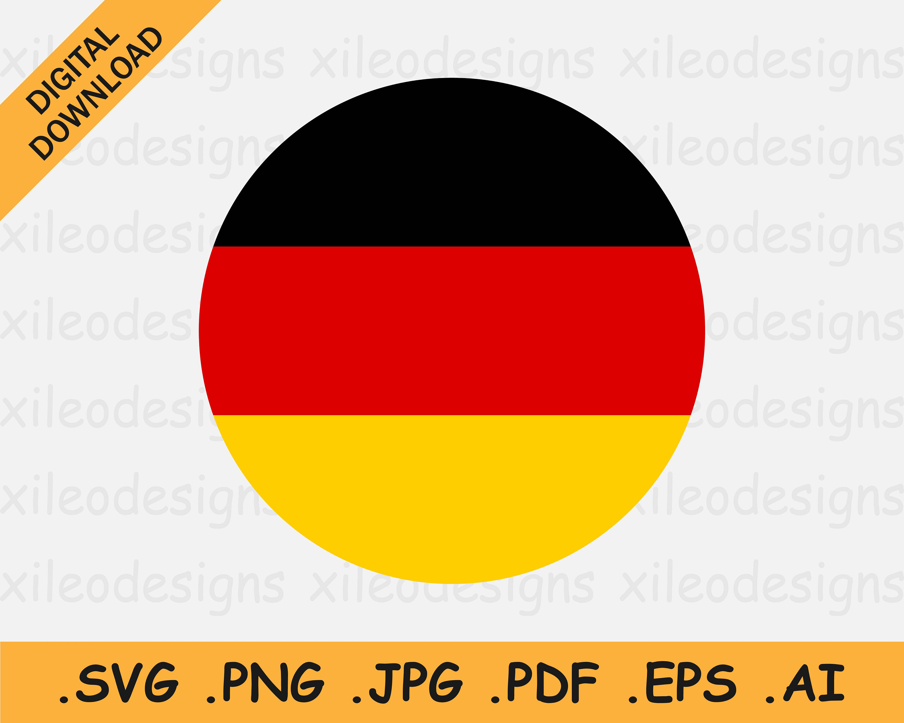 Germany Round Flag SVG - German Circular Banner, National Circle Button Icon, Cricut Cut File Digital Download Vector, eps ai png jpg pdf
