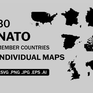 Mapas de los países miembros de la OTAN SVG Bundle Set - Mapa nacional de la nación del país individual, icono de archivo de corte cricut vector clipart, svg eps png jpg jpg ai