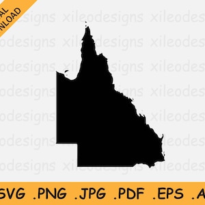 Queensland Australia Map SVG - Qld Australian State Border Border Border Shape Black Silhouette, Cricut Cut File Icon Vektor, eps ai png jpg pdf