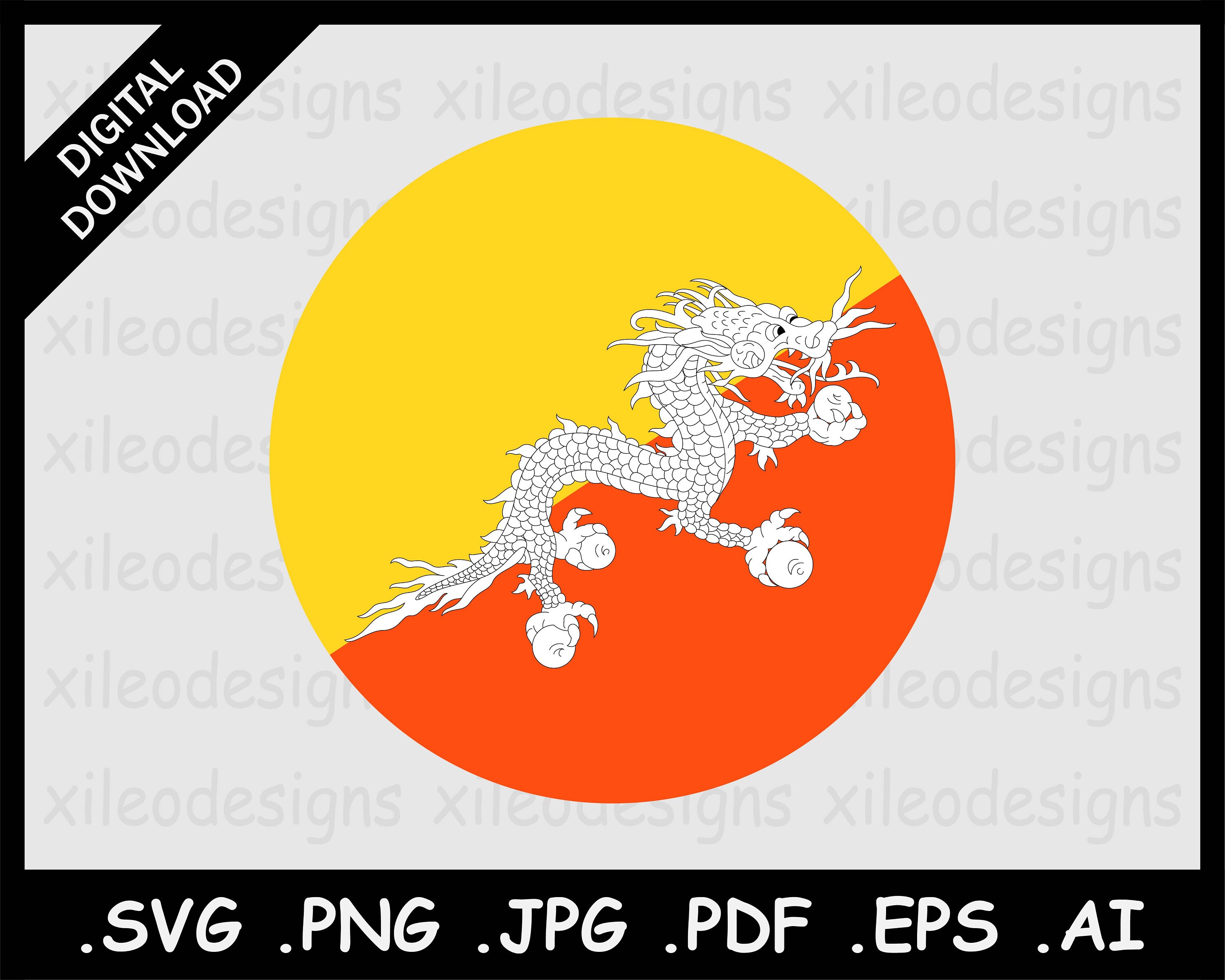 Bhutan Round Flag SVG - Bhutanese Circular Banner, Country National ...