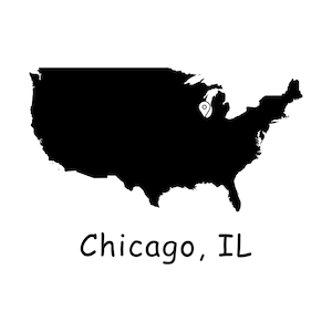 Chicago, Illinois op de kaart van de VS, Chicago IL verenigt de kaart van de Verenigde Staten, Chicago Pin Drop locatiekaart, svg png eps ai directe digitale download