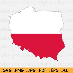 Polen Karte Flagge SVG - Polnische SVG Cricut Cut Datei, Land Nation Silhouette Outline Atlas, Scrapbook Clipart Vektor Icon, eps ai png jpg pdf