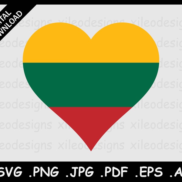 Lithuania Heart Flag SVG, Lithuanian Love Shape Country National Flag, Digital Clipart Symbol Vector Cricut Cut File png jpg eps jpeg pdf ai