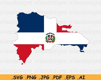 République dominicaine Flag Map SVG, National Country Nation Silhouette Outline Atlas Geography Scrapbook Clipart Vector Icon eps ai png jpg pdf
