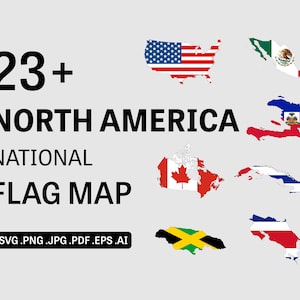 Noord-Amerika Landen Vlag Kaarten SVG Set, Noord-Amerikaans Land Natie Nationale Grens Grens Geografie Atlas Vector, eps ai png jpg pdf