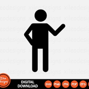 May include: A black silhouette of a person standing with their right arm raised and their left hand on their hip.