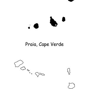 Praia Cape Verde Karte Hauptstadt Landort Pin Schwarz Weiß Silhouette Umriss Geografie Region Region Insel Karten jpg svg png ai eps