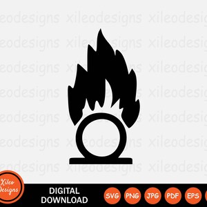 Peut inclure: Silhouette noire et blanche d'une flamme stylis&eacute;e au-dessus d'un cercle avec une base. L'image est un t&eacute;l&eacute;chargement num&eacute;rique et comprend les formats de fichiers suivants&nbsp;: SVG, PNG, JPG, PDF, EPS et AI.
