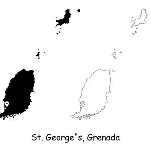 St George es Grenada Karte Hauptstadt Landort Pin Schwarz Weiß Silhouette Umriss Geografie Region Karibik jpg svg png ai eps