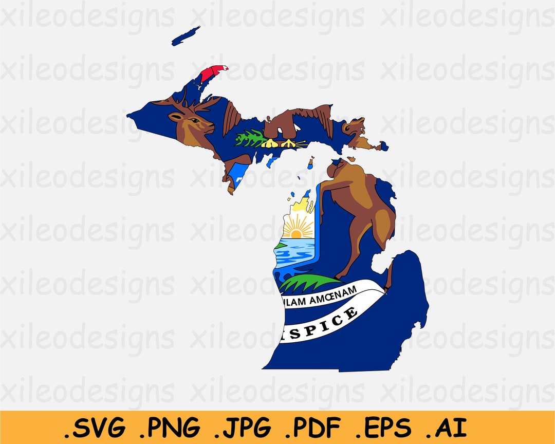 Michigan Map Flag SVG - MI USA United States of America, State Border ...