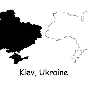 Kiew Kyiv Ukraine Karte Hauptstadt Landort Pin Schwarz Weiß Silhouette UmrissGeografie Region Ukraine Karten jpg svg png ai eps