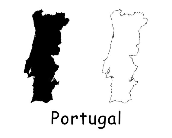 Mapa de Portugal black & white  Mapas de cidades e mapas do mundo