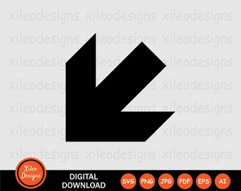 Pijl linksonder pictogram SVG - punt wijzen richting navigatie zwart wit teken symbool Vector Cricut digitale clipart png jpg eps pdf ai
