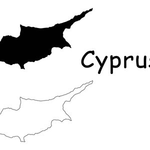 Mapa de Chipre, mapa de Chipre, contorno sólido detallado en blanco y negro, mapa de la nación chipriota, descarga digital instantánea svg png eps ai