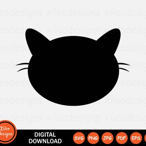 Cat Icon SVG - Kitten Pet Feline Head Shape Black Silhouette Outline Symbol Sign Clipart Cricut Vector Digital Download png jpg pdf eps ai