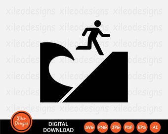 Tsunami Wave Evacuation Escape High Ground Inland Sign Symbol Icon Clipart Graphic Vector Cricut Cut Digital Download svg png jpg eps pdf ai