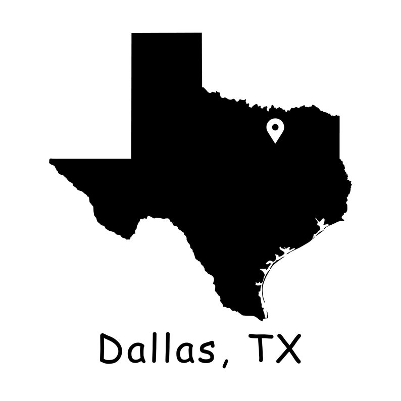 Dallas on Texas State Map, Dallas TX Texas USA US United States Map, Dallas Texas Location Pin Drop Map Instant Digital Download svg png eps image 1