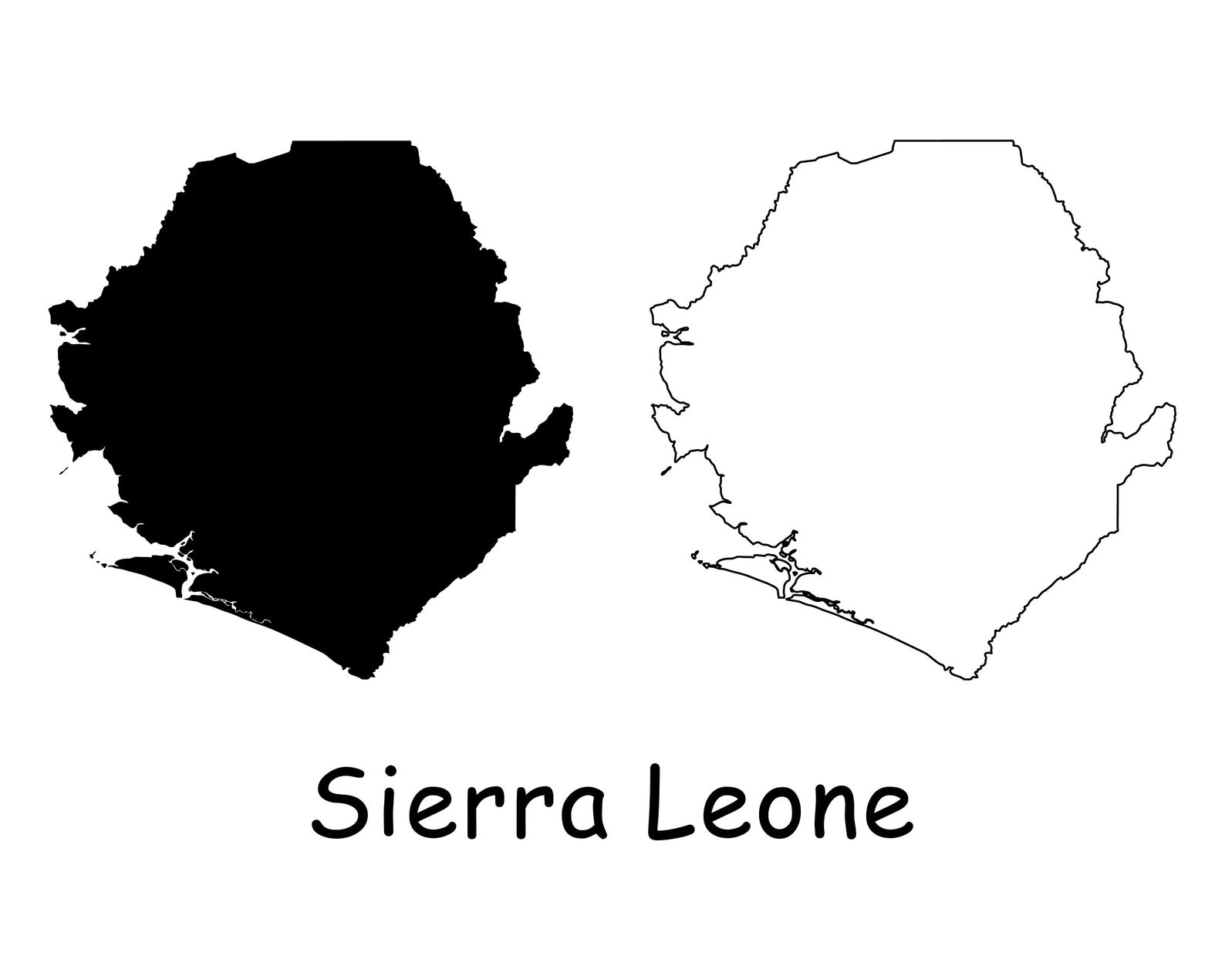 Sierra Leone Map, Black and White Detailed Solid Outline Line Boundary ...