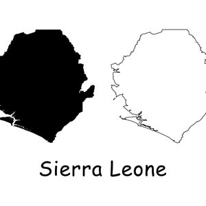 Mapa de Sierra Leona, mapa detallado en blanco y negro con líneas sólidas y límites, descarga digital instantánea svg png eps ai