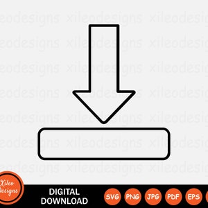 May include: Black and white line art icon of a download arrow with a rectangle below it. The icon represents downloading a digital file.