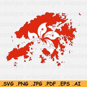 Hong Kong Vlag Kaart SVG, H.K.SVG Cricut Cut File, Country Nation Silhouette Outline Atlas, Scrapbook Clipart Vector Icon, eps ai png jpg pdf