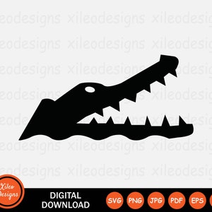 Alligator Head Icon SVG - Gator Crocodile Reptile Open Mouth Jaw Vector Symbol Sign Graphic Clipart Cricut Digital Cut png jpg eps pdf ai