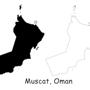 Maskat Oman Karte Hauptstadt Landort Pin Schwarz Weiß Silhouette Umriss Geografie Region Omani Arabische Karten jpg svg png ai eps