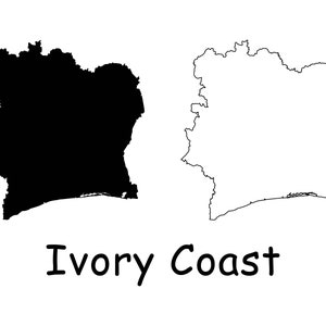 Kaart van Ivoorkust, kaart van Ivoorkust, zwart-wit gedetailleerde effen overzicht grens landkaart, instant digitale download svg png eps ai