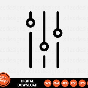 Puede incluir: Gráfico en blanco y negro de dos deslizadores verticales con botones redondos. Los deslizadores se utilizan para ajustar la configuración.