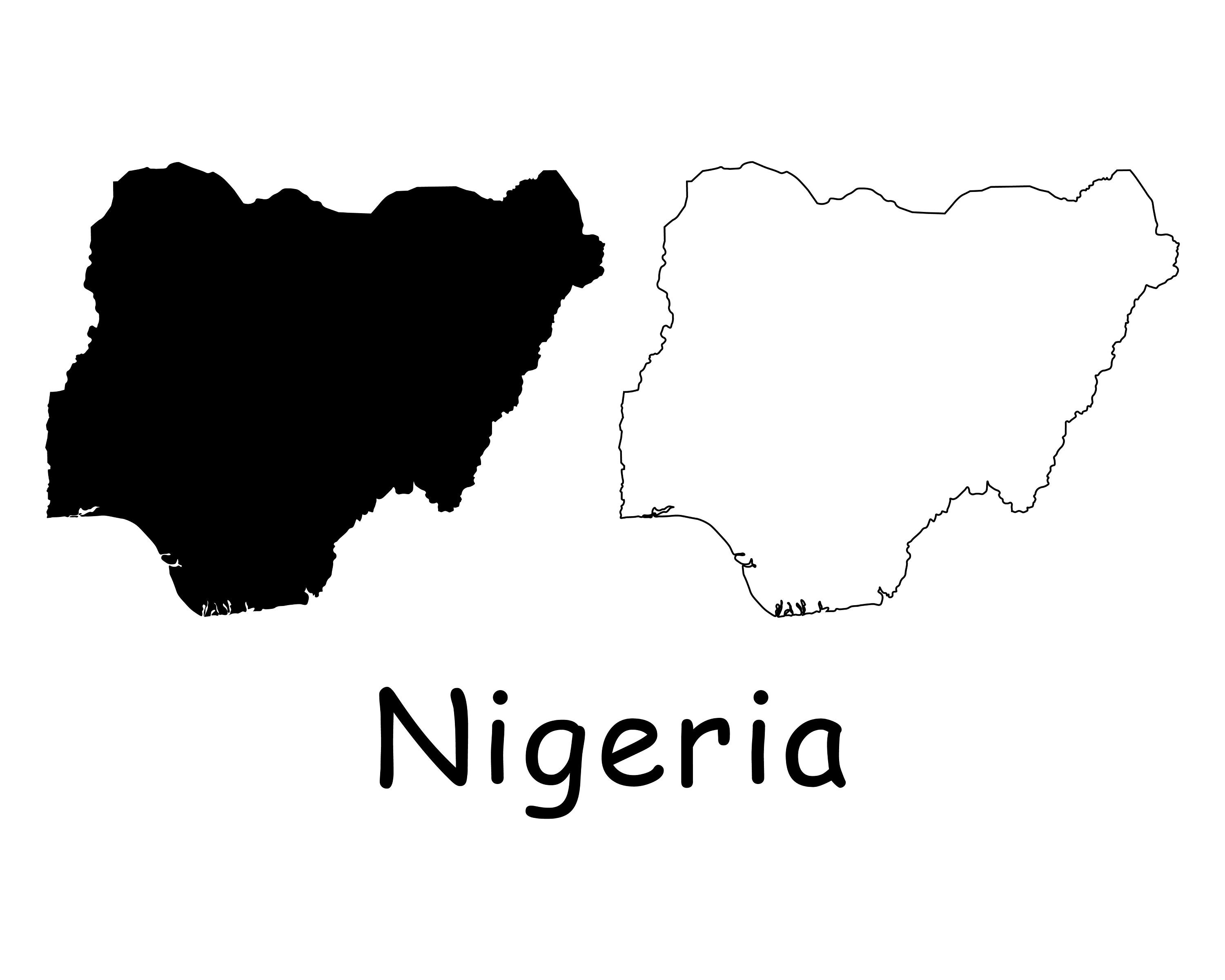 Map Of Nigeria Black And White Map Of Nigeria Nigerian Map Black And White Detailed Solid | Etsy
