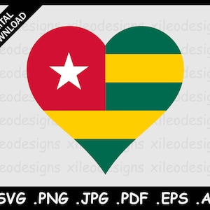 Togo Heart Flag SVG, Togolese Love Shape Country National Flag, Digital Icon Clipart Vector Symbol Cricut Cut File, png eps jpg jpeg pdf ai