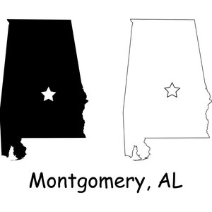 Montgomery Alabama AL State Capital City Border Map VS VS Amerika Amerikaanse Zwart-Wit Geografie Digital Vector jpg svg png pdf eps ai