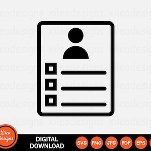 May include: Black and white icon of a profile card with a person icon and three blank lines for text.