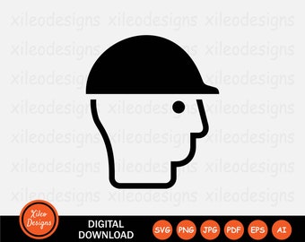 Icono de casco SVG Protección para la cabeza Casco duro Usar con símbolo de construcción Signo Gráfico Clipart Vector Cricut Archivo digital png jpg eps pdf ai