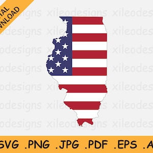 Illinois Mappa US Flag svg, IL USA on American Flag, America State Banner Shape Border Outline, Cricut Cut File Vector Icon eps ai png jpg pdf