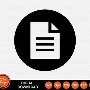 Arquivo Documento Ícone Redondo SVG Círculo Texto Página Papel Doc Sign Símbolo Cricut Gráfico Clipart Vetor png jpg eps ai pdf Digital Download Vector
