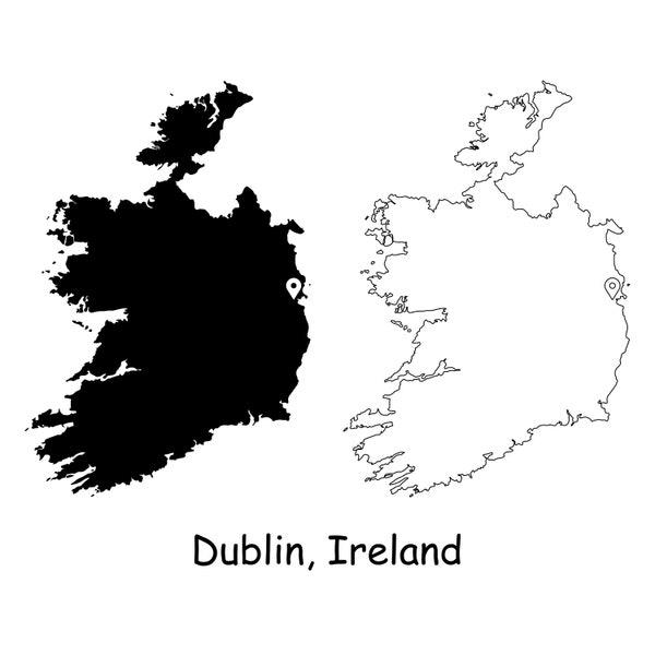 Dublin Ireland Map Capital City Country Location Pin Black White Silhouette Outline Geography Region Area Maps Europe jpg svg png ai eps