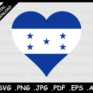 Honduras Heart Flag SVG, Honduran Love Shape Banner, Digital National Nation Country Clipart Vector Icon Cricut Cut File, eps ai png jpg pdf