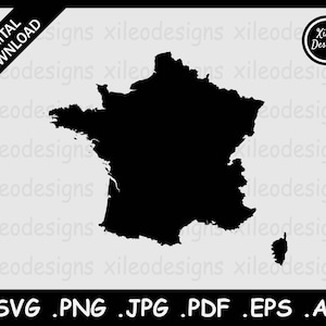 Frankreich Landkarte SVG, Französische Landkarte, Schwarze Silhouette Cutout Cricut Cut File Vektor Icon, png jpg jpeg pdf ai eps