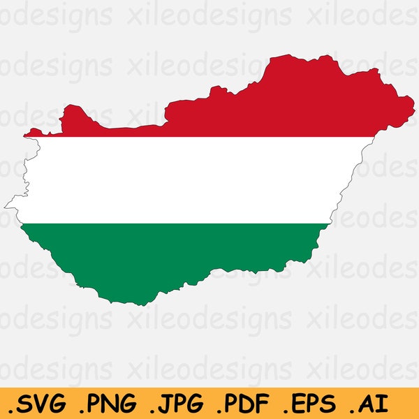 Hungary Flag Map SVG - Hungarian Cricut Cut File, Country Nation Silhouette Outline Atlas, Scrapbook Clipart Vector Icon, eps ai png jpg pdf