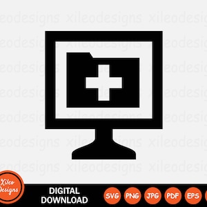 May include: Black and white icon of a computer monitor with a folder containing a plus sign. The icon represents a computer folder with a plus sign.