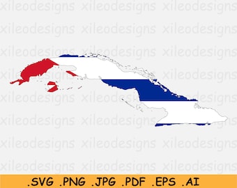 Cuba Flag Map SVG, Cuban SVG Cricut Cut File, Caribbean Country Nation Silhouette Outline, Scrapbook Clipart Vector Icon, eps ai png jpg pdf