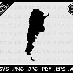 Argentinien Karte SVG, Argentinier Land Grenze, Schwarze Silhouette Cutout Cricut Cut File Vektor Icon, png jpg jpeg pdf ai eps