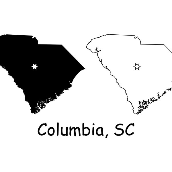 Columbia South Carolina SC Capital City Position on a State Map USA Vector Silhouette Outline Digital Download Icon jpg svg png pdf eps ai