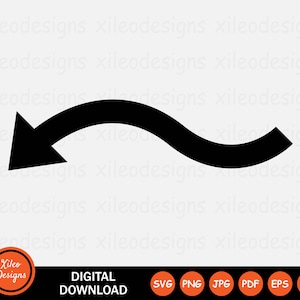 Golf pijl links-omlaag pictogram SVG golvende curve bochtige pijl png jpg eps ai pdf digitale download vector teken symbool Cricut grafische clipart