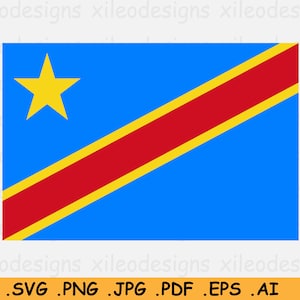 Democratic Republic of the Congo National Flag, DRC Congo-Kinshasa Banner, SVG Cricut, Digital Download Clipart Graphic - eps ai png jpg pdf