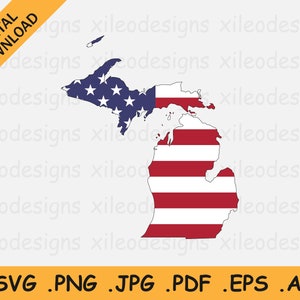 Michigan Map US Flag svg, MI USA on American Flag, America State Banner Shape Border Outline, Cricut Cut File Vector Icon eps ai png jpg pdf