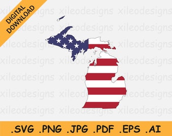Michigan Map US Flag svg, MI USA on American Flag, America State Banner Shape Border Outline, Cricut Cut File Vector Icon eps ai png jpg pdf